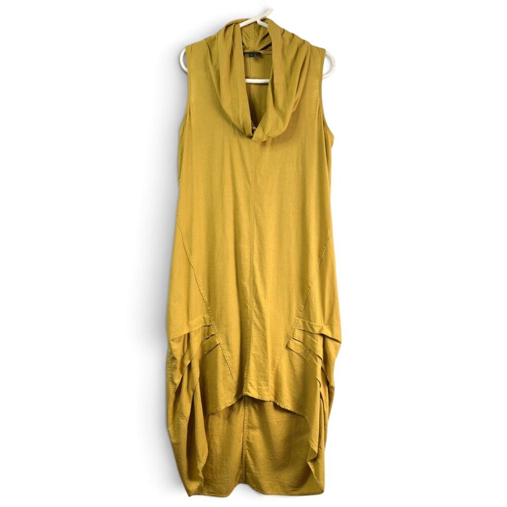 for cynthia linen blend lagenlook cocoon dress cowl neck mustard size large